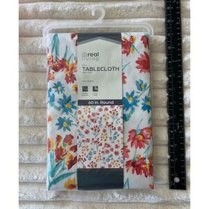 Real Living Peva Tablecloth 60 inch Round Wipe Clean Floral Print